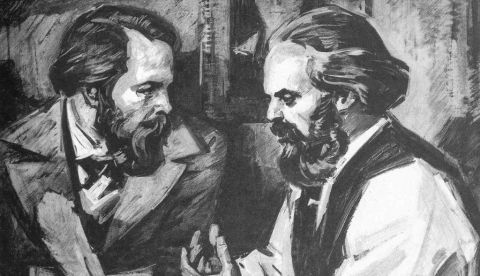 Karl Marx (i) y Friedrich Engels (d).