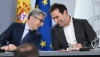 El ministro de Hacienda, Arcadi España, el ministro de Economía, Comercio y Empresa, Carlos Cuerpo, durante la rueda de prensa tras el Consejo de Ministros. | Pool Moncloa/Borja Puig de la Bellacasa. La Moncloa, Madrid - 28.4.2026