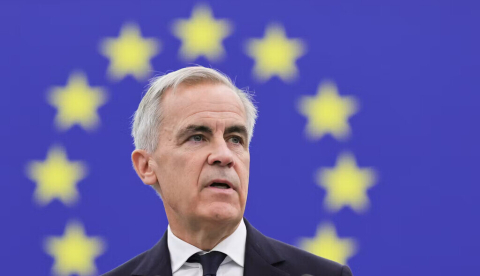 El primer ministro canadiense, Mark Carney, dirigiéndose al Parlamento Europeo en Estrasburgo, Francia, el 17 de septiembre. Ronald Wittek / EPA