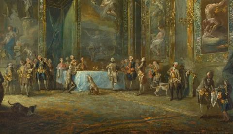 ‘Carlos III comiendo ante su corte’, de Luis Paret, hacia 1775. Museo Nacional del Prado