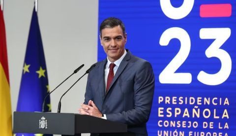  Pedro Sánchez durante su intervención para presentar los cuatro grandes ejes de la Presidencia española de la Unión Europea. La Moncloa / Flickr, CC BY-NC-ND