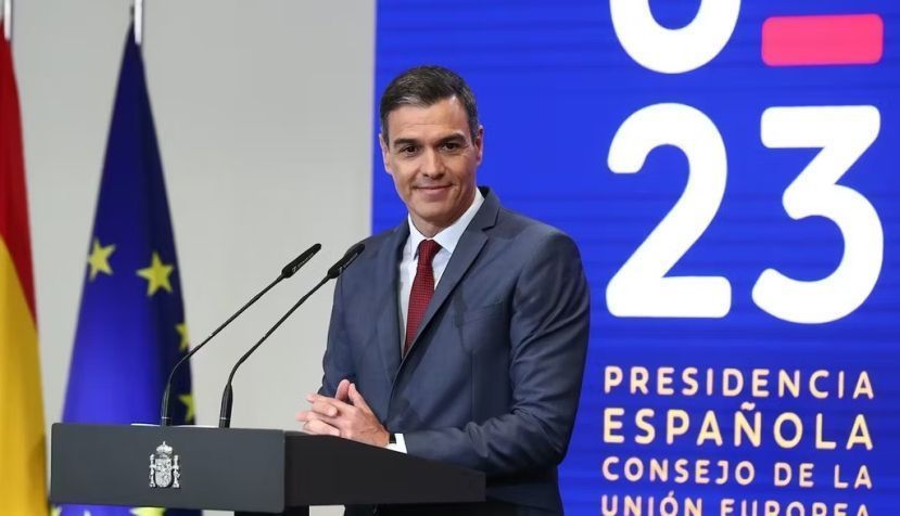  Pedro Sánchez durante su intervención para presentar los cuatro grandes ejes de la Presidencia española de la Unión Europea. La Moncloa / Flickr, CC BY-NC-ND