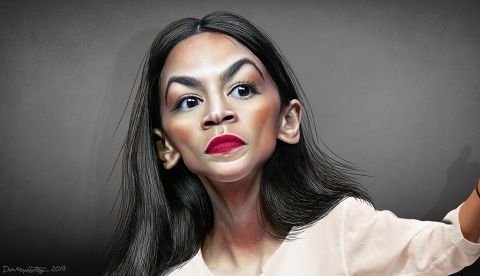 Caricatura de Alexandria Ocasio-Cortes / DonkeyHotey vía Flickr.