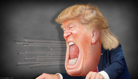 Donald Trump en una caricatura de DonkeyHotey vía flikr.