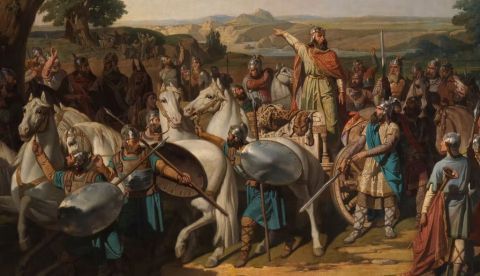 ‘El rey don Rodrigo arengando a los jefes de su ejército antes de dar la batalla del Guadalete’, de Bernardo Blanco y Pérez. Museo del Prado