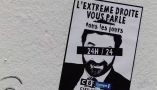 Affiche de l'association Attac contre les émissions de Cyril Hanouna et les chaînes d'information C8 et Europe 1, le 8 juillet 2024. Joel Saget/AFP