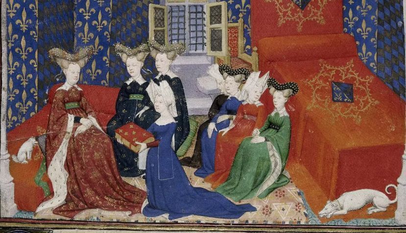 Detalle de una miniatura de presentación con Christine de Pizan presentando su libro a la reina Isabeau de Baviera. Miniatura iluminada de ‘El libro de la reina’ (varias obras de Christine de Pizan), BL Harley 4431. British Library/Wikimedia Commons