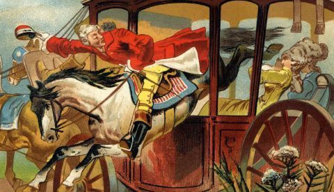  El barón Münchhausen saltando de un carruaje. Imagen de ‘Las aventuras del barón Munchausen’. Gottfried Franz 