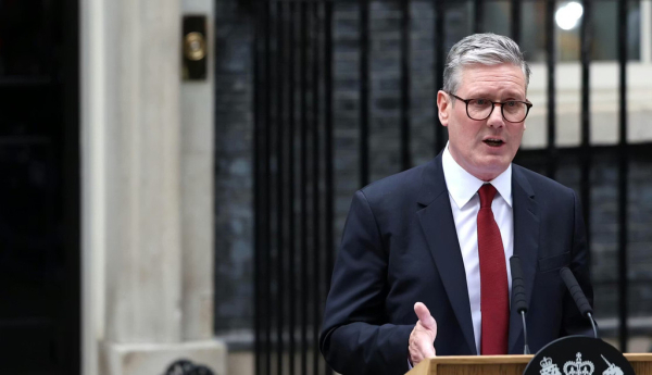 Keir Starmer delivers his first speech as UK prime minister – less than two years ago. EPA/NEIL HALL