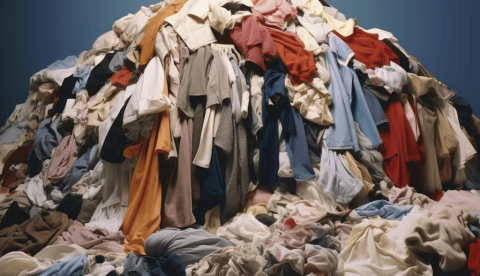 Concepto de moda rápida: montones de ropa.