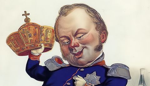 Caricatura de Federico Guillermo IV de Prusia jugando indeciso con la corona imperial que le había ofrecido la Asamblea de Fráncfort. / Wikipedia.