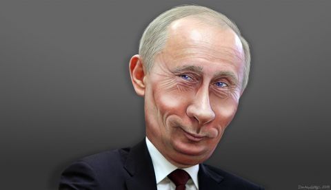 Vladimir Putin en una caricatura de DonkeyHotey vía Flickr.