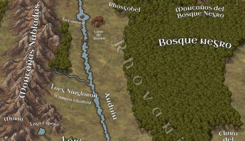 Mapa de Rhovanion, región de la Tierra Media que aparece en las novelas de Tolkien novelas El hobbit y El Señor de los Anillos, y es mencionada en El Silmarillion. Wikimedia Commons / Severuksen, CC BY-SA