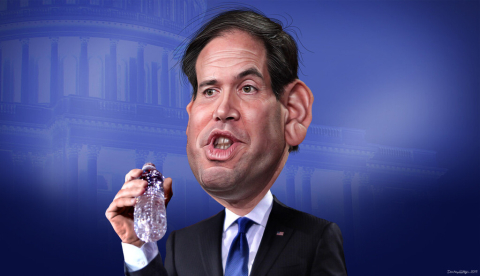 Marcos Rubio en una caricatura de Donkey Hotey.