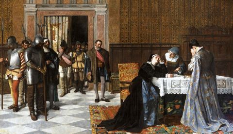 Doña María Pacheco después de Villalar, de Vicente Borrás y Mompó. 1881. (Museo del Prado, Madrid). / Wikipedia.