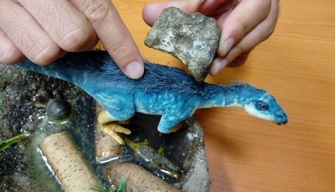 Fotografía cedida hoy, viernes 9 de noviembre de 2018, que muestra una recreación de un dinosaurio de la familia Parksosauridae, en Ciudad de México (México). EFE
