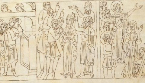 Episodio de Susana y los viejos. Biblia Sancti Petri Rodensis, BnF, Latin 6 (3), f. 66v. gallica.bnf.fr / Bibliothèque nationale de France