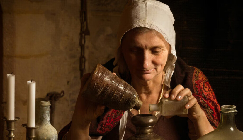  Recreación de una mujer medieval preparando ungüentos. Recreación de una mujer medieval preparando ungüentos. Anneka/Shutterstock