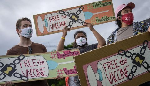 Manifestación en Washington a favor de suspender las patentes de las vacunas contra el covid-19, el pasado miércoles 5 de mayo. 
