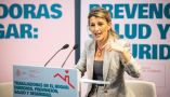 La vicepresidenta segunda y ministra de Trabajo y Economía Social, Yolanda Díaz, durante la clausura del acto "Trabajadoras en el hogar: derechos, prevención, salud y seguridad". / © lamoncloa.gob.es. Ministerio de la Presidencia.