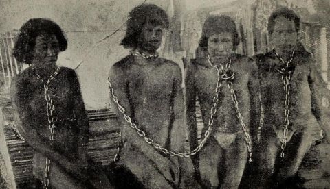 Amerindios en situación de esclavitud durante la fiebre del caucho. / Wikipedia