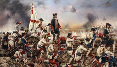 Obra titulada Por España y por el rey, Gálvez en America, donde se muestra al militar español Bernardo de Gálvez durante la Batalla de Pensacola.