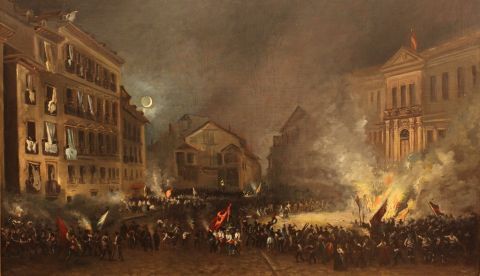 Episodio de la revolución de 1854 en la Puerta del Sol, por Eugenio Lucas Velázquez. / Wikipedia