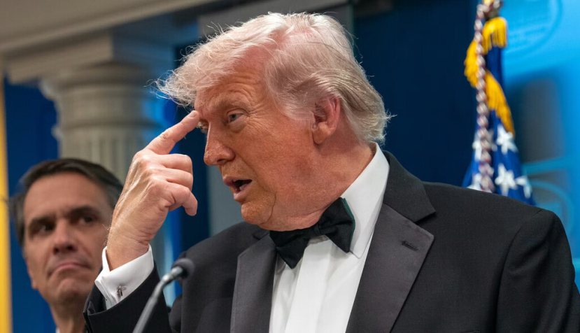 President Donald Trump speaks at the White House on April 25, 2026, after the cancellation of the annual White House Correspondents Association Dinner. Andrew Leyden/Getty Images)
