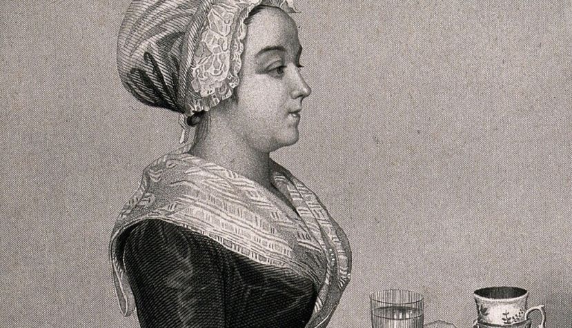 Grabado de una camarera o sirvienta con el servicio del chocolate, a partir de una pintura original de Jean-Étienne Liotard. / Wikipedia