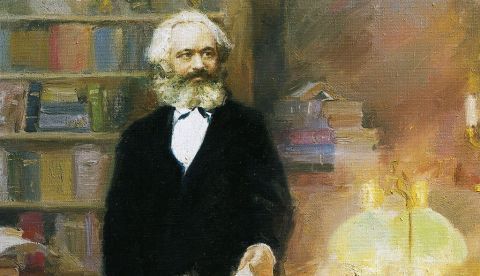 Karl Marx en su estudio, 1875, pintura de Zhang Wun.