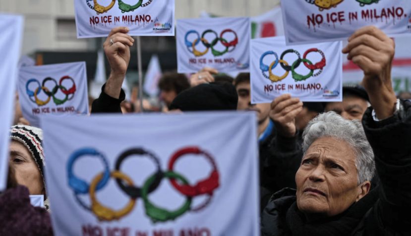 Manifestation contre la présence de membres de l’agence américaine de contrôle de l’immigration et des douanes (ICE) aux JO d’hiver à Milan, le 31 janvier 2026. Piero Cruciatti/AFP