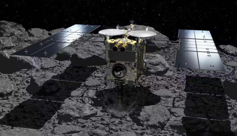 Hayabusa muestreando la superfície de Ryugu. Akihiro Ikeshita/JAXA, CC BY-SA