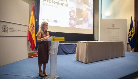 La ministra de Educación, Formación Profesional y Deportes, Milagros Tolón, durante su intervención en el acto. / © lamoncloa.gob.es. Ministerio de la Presidencia.