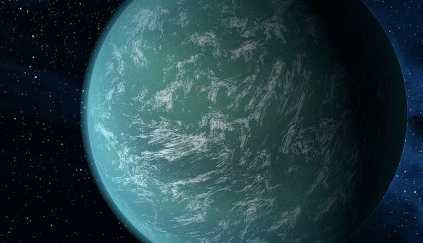 Representación artística Kepler-22b, una supertierra que se encuentra dentro la zona de habitabilidad de su estrella. NASA.