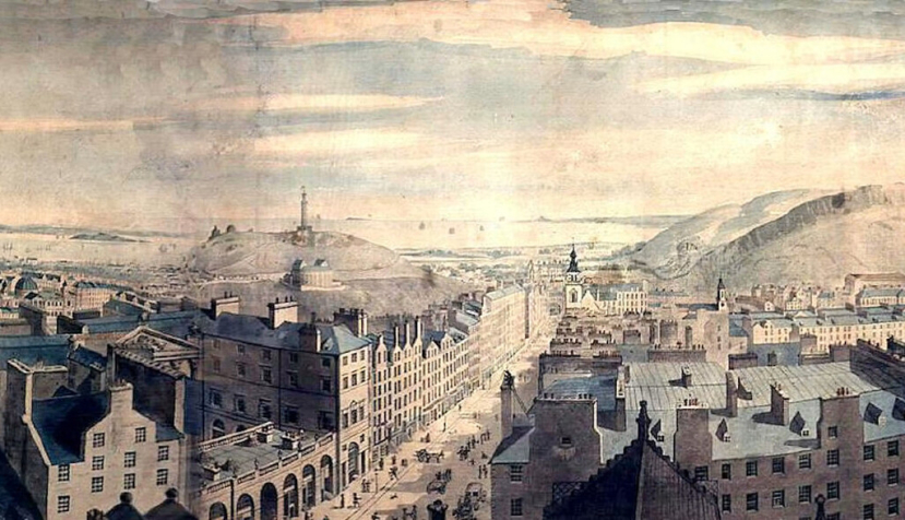 Fragmento del panorama de la ciudad de Edimburgo de Robert Baker, del siglo XVIII. Wikimedia Commons
