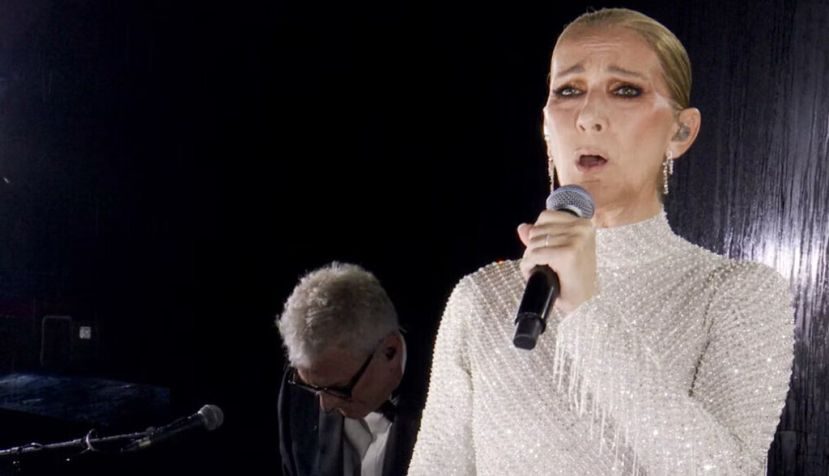 Celine Dion en la ceremonia de inauguración de los Juegos Olímpicos de París, 26 de julio de 2024. Pool/Olympic Broadcasting Services/AFP