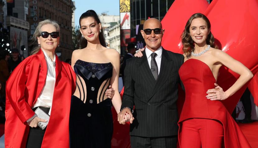 Meryl Streep, Anne Hathaway, Stanley Tucci y Emily Blunt en el estreno londinense de El diablo viste de Prada 2. Disney